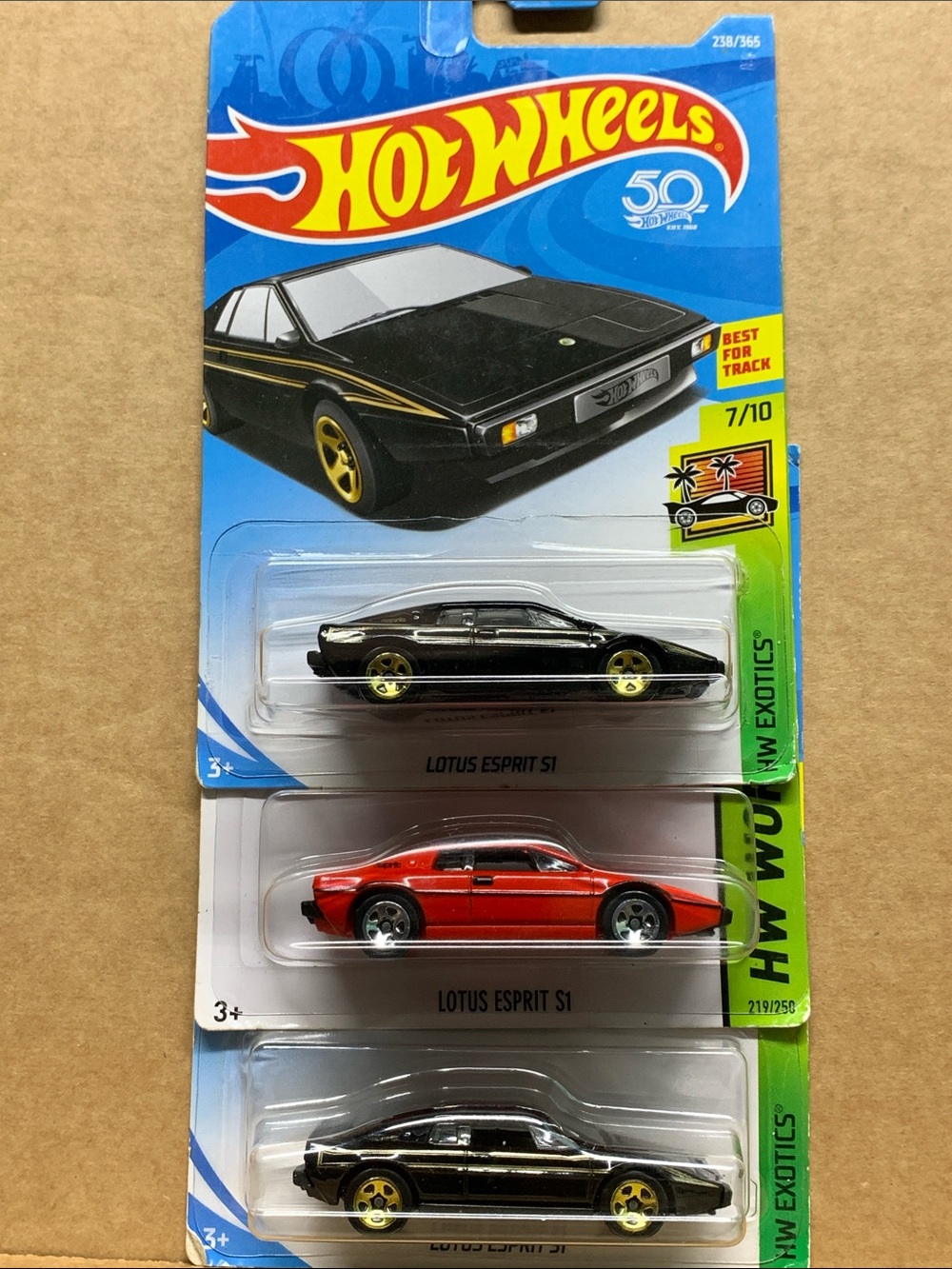 Lotus Esprit S1 Toy Car - Black and Red (3-Pack) Hot Wheels